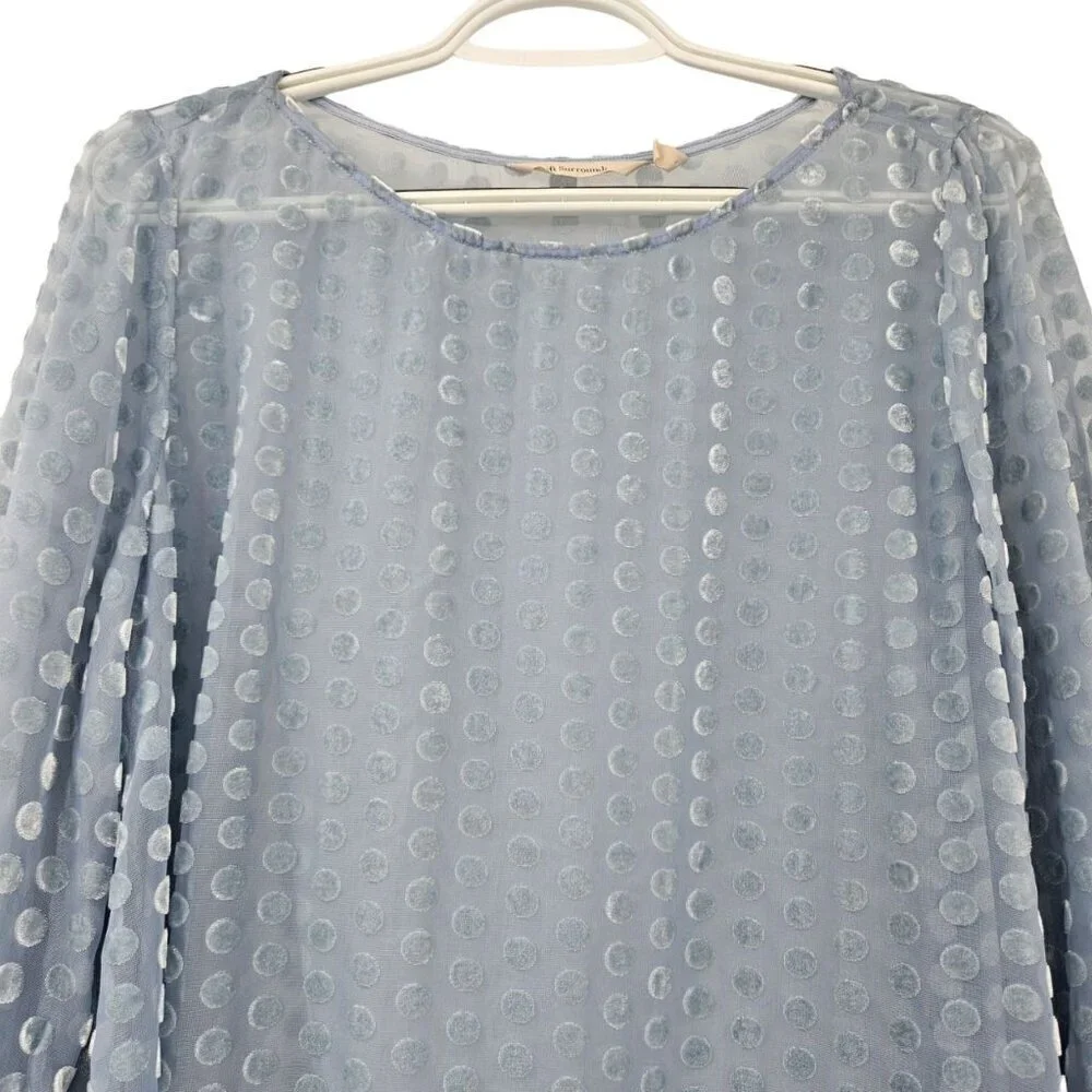 Soft Surroundings Dulce Velvet Dot Sheer Top Blue Women's Size S Wide Sleeve